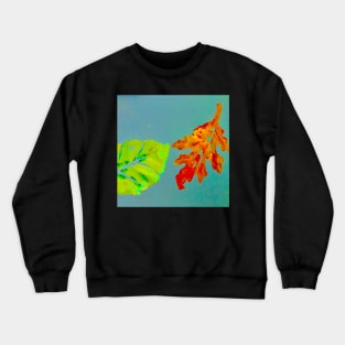 Autumn Leaves Painting and Digital in teal blue green yellow orange brown Crewneck Sweatshirt